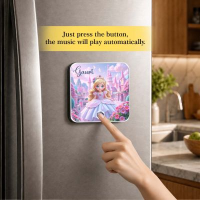 Personalized Princess Theme Gift for Girls Personalized Musical Fridge Magnet Custom with Name Gift for Daughter, Granddaughter, Kids Birthday Rechargeable Battery with Playable Song